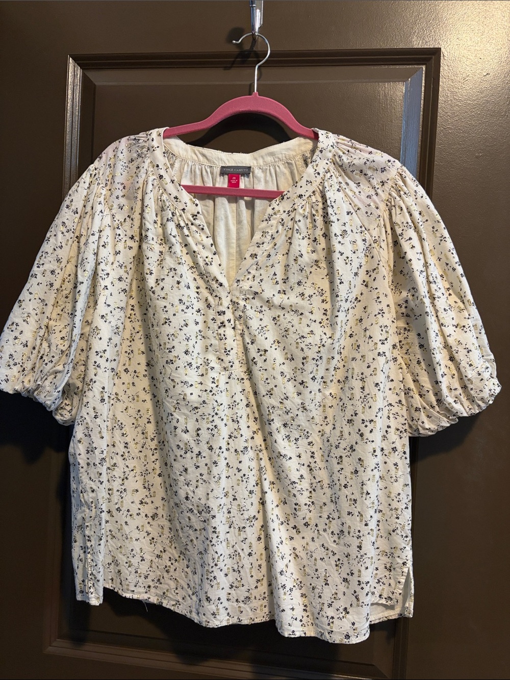 Vince Camuto Cream Floral Puff-Sleeve Peasant Top